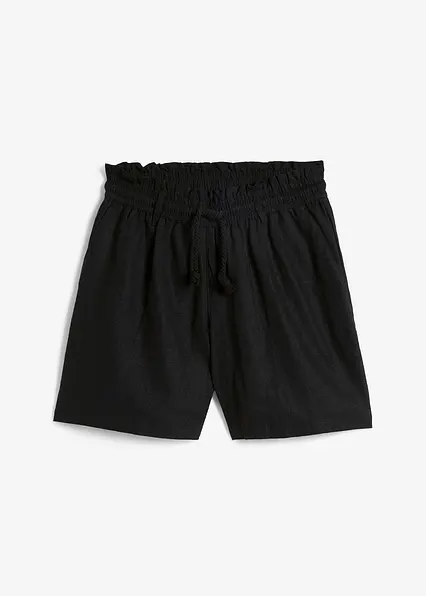 Leinen-Paperbag-Shorts in schwarz von vorne - bonprix