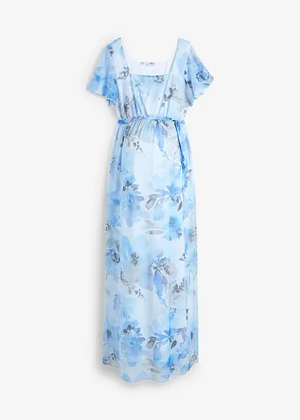 Maxi-Umstandskleid aus zartem Mesh in blau von vorne - bonprix