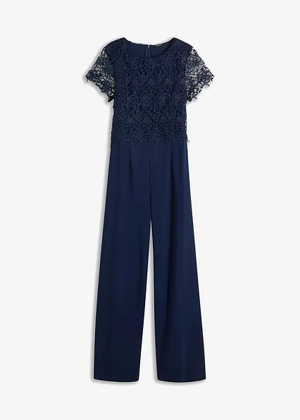 Jumpsuit mit Spitze in blau von vorne - bonprix