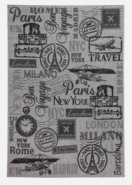 In- und Outdoor Teppich mit nostalgischen Motiven in grau - bonprix