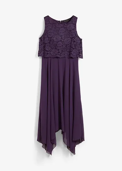 Premium Chiffonkleid mit Spitze in lila von vorne - bonprix
