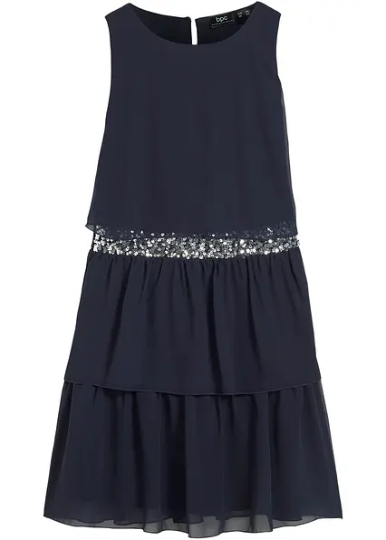 Chiffonkleid mit Paillettenband in blau von vorne - bonprix