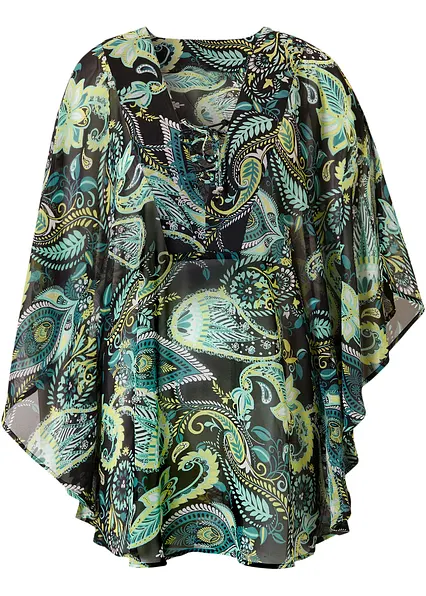 Strandtunika aus leichtem Chiffon in schwarz von vorne - bonprix