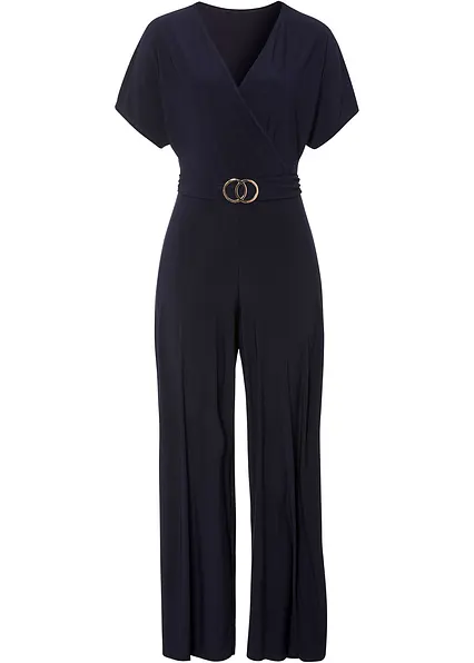 Jersey-Jumpsuit in blau von vorne - bonprix