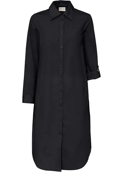 Hemdblusenkleid aus Baumwoll-Popeline in schwarz von vorne - bonprix