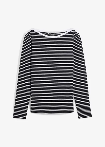 Langarmshirt mit reiner Bio-Baumwolle in schwarz von vorne - bonprix