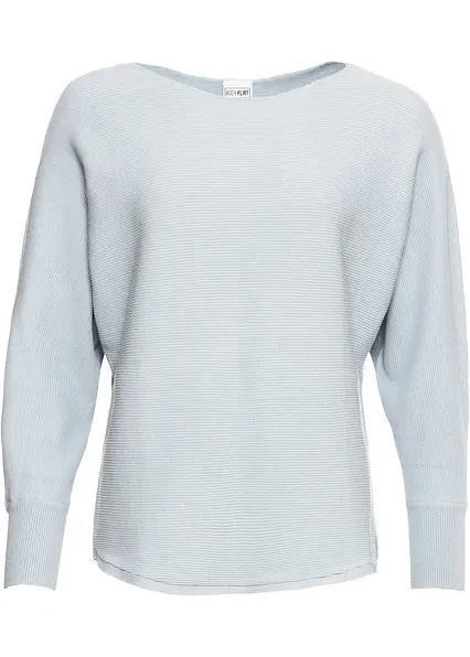 Oversize-Ripp-Pullover in blau von vorne - bonprix