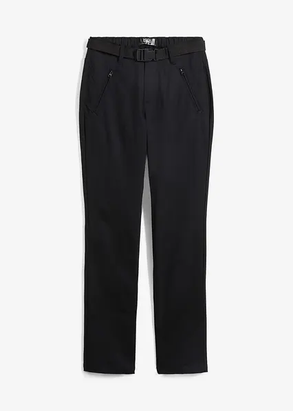 Wasserabweisende Funktionshose aus Stretch-Twill mit Gürtel in schwarz von vorne - bonprix