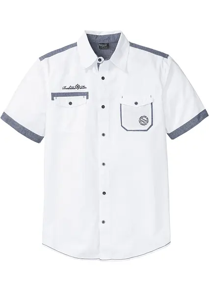 Kurzarmhemd aus reiner Baumwolle in weiß von vorne - bonprix