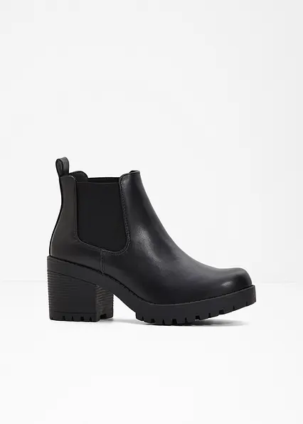 Chelsea-Boots mit Blockabsatz in schwarz von vorne - bonprix