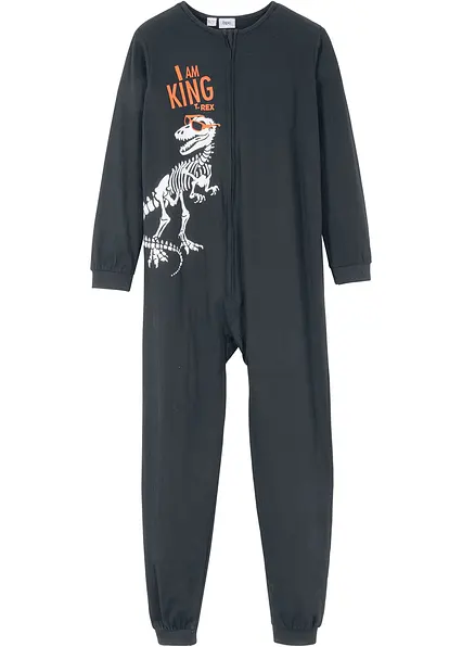 Schlafoverrall aus weicher Baumwolle in schwarz von vorne - bonprix