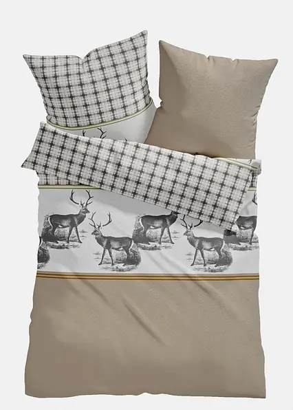 Bettwäsche mit Hirschen in beige von vorne - bonprix