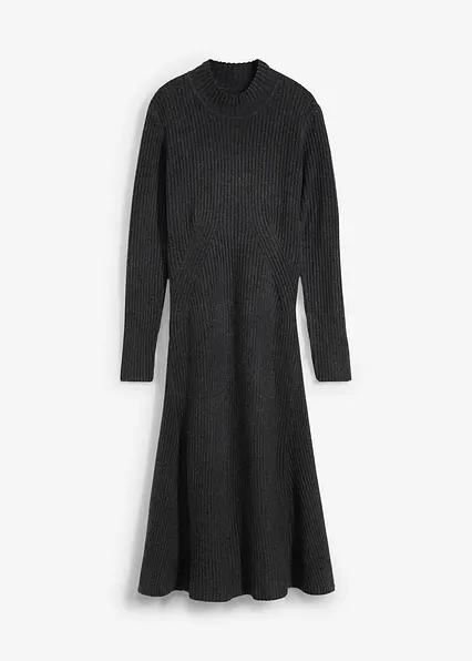 Strickkleid mit Stehkragen in grau von vorne - bonprix