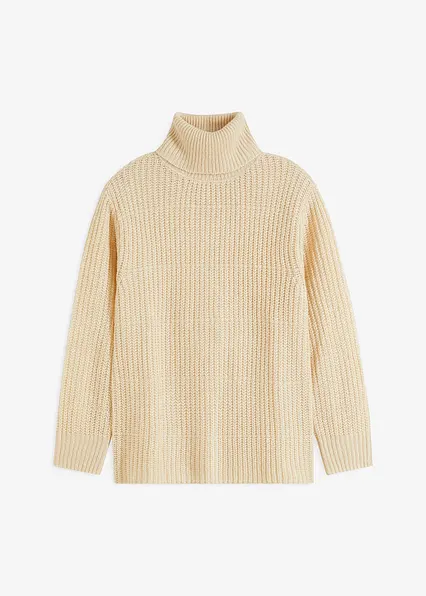 Strickpullover mit Rollkragen in beige von vorne - bonprix