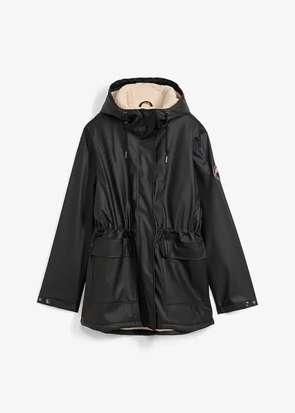 Regenjacke mit Teddyfutter in schwarz von vorne - bonprix