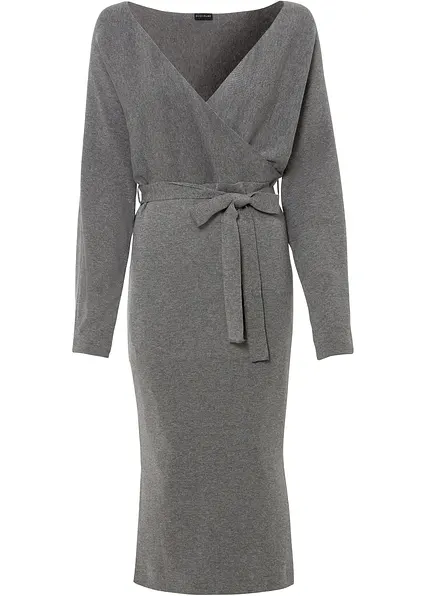 Strickkleid aus fließendem Viskose-Mix in grau von vorne - bonprix