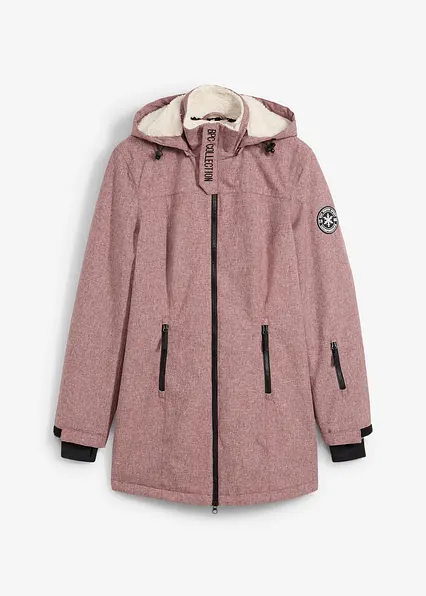 wasserdichte Funktions-Outdoor-Longjacke mit Teddyfleece in rot von vorne - bonprix