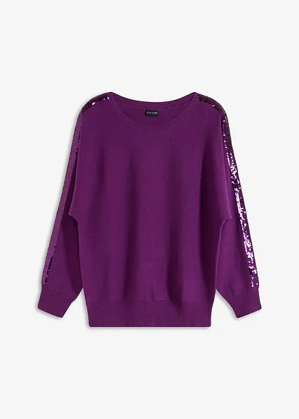 Feinstrickpullover mit Pailletten in lila von vorne - bonprix