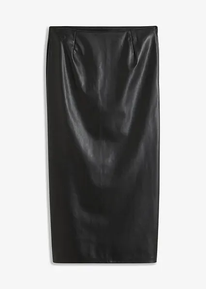 Lederimitat-Rock in schwarz von vorne - bonprix