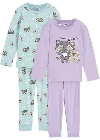 Pyjama aus reiner Bio-Baumwolle (4-tlg. Set) in lila von vorne - bonprix