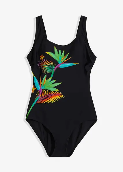 Badeanzug mit platziertem Druck in schwarz von vorne - bonprix