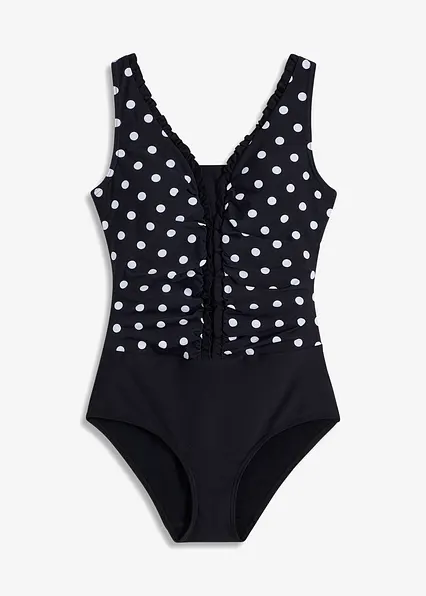 Medium Shape-Badeanzug mit Raffung in schwarz von vorne - bonprix