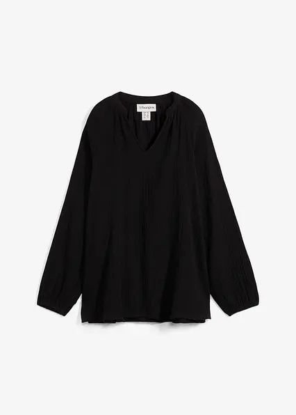 Long-Tunika aus Musselin in schwarz von vorne - bonprix