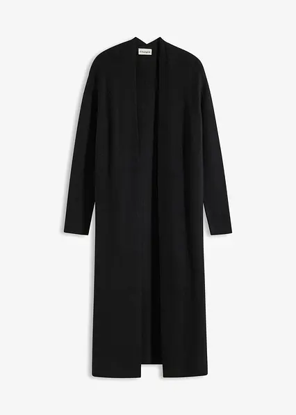 Longstrickjacke mit Viskose in schwarz von vorne - bonprix