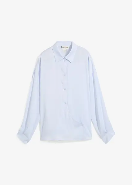 Hemdbluse aus fließendem Satin in blau von vorne - bonprix