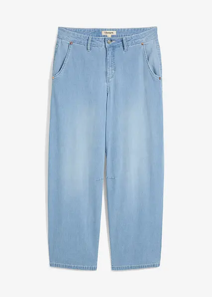 Balloon Jeans Mid Waist, cropped in blau von vorne - bonprix