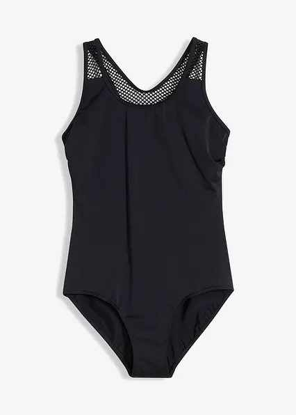 Badeanzug mit transparenten Einsätzen in schwarz von vorne - bonprix