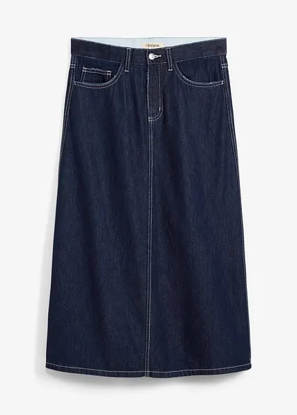 Jeansrock Mid Waist Bequembund, Super Soft in blau von vorne - bonprix