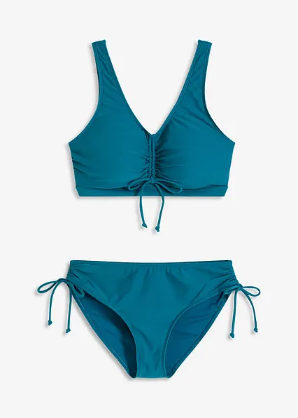 Bustier-Bikini (2-tlg.Set) mit Bindebändern in petrol von vorne - bonprix