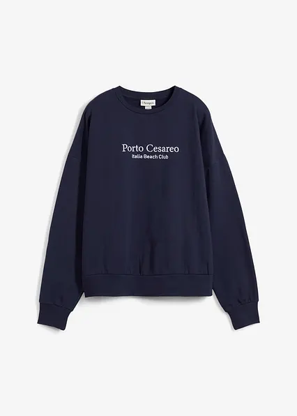 Oversize-Sweatshirt mit Stickerei in blau von vorne - bonprix