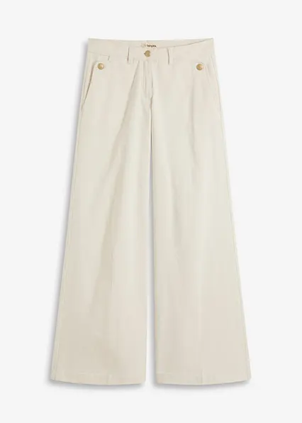 Wide Leg Hose mit Stretch in beige von vorne - bonprix