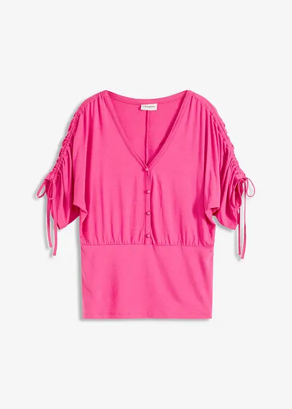 Shirt mit Knopfleiste in pink von vorne - bonprix
