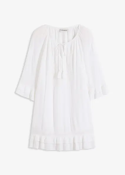 Boho Kleid mit Stickerei in weiß von vorne - bonprix