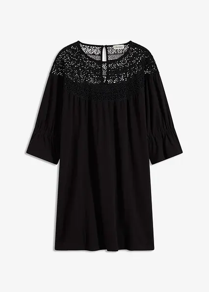Jerseykleid mit Chrochet-Spitze in schwarz von vorne - bonprix