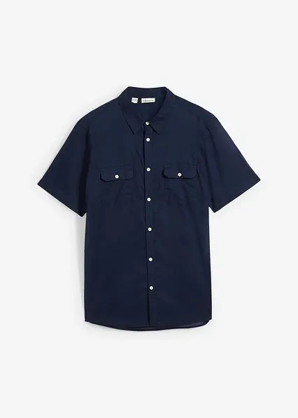 Kurzarmhemd aus reiner Baumwolle in blau von vorne - bonprix