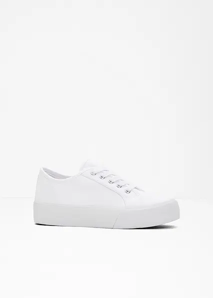 Plateau-Sneaker aus Baumwoll-Canvas in weiß von vorne - bonprix