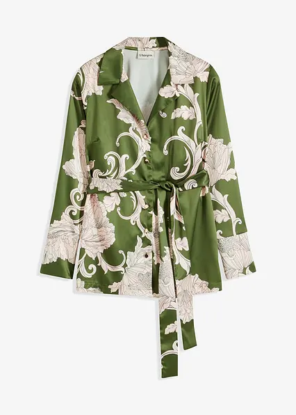 Bluse aus fließendem Satin in grün von vorne - bonprix