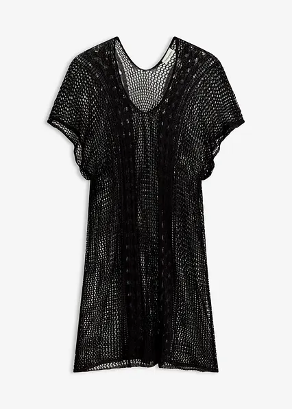 Strandkleid in Häkeloptik aus fließender Viskose in schwarz von vorne - bonprix