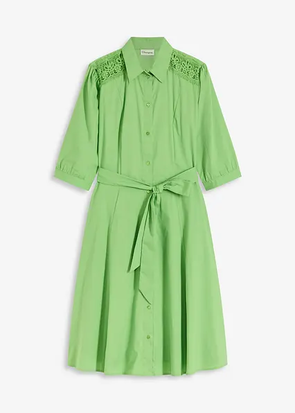 Hemdblusenkleid mit Spitze und Bindeband in grün von vorne - bonprix