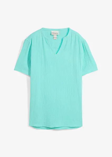 Kurzarmhemd aus luftigem Musselin in grün von vorne - bonprix