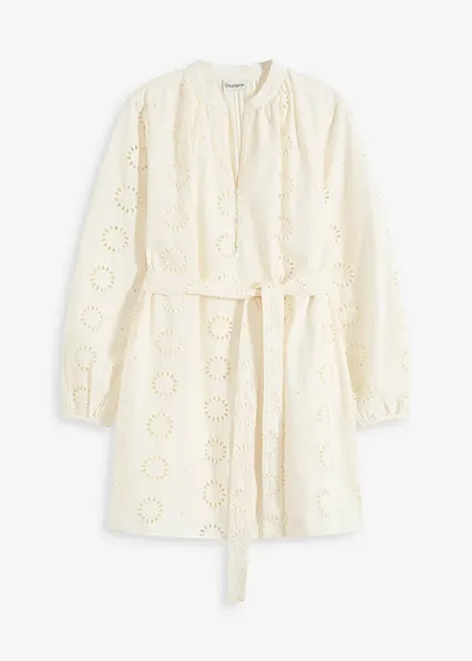 Blusenkleid aus reiner Bio-Baumwolle in weiß von vorne - bonprix