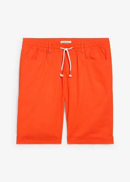 Regular Fit Schlupf-Bermuda aus luftigem Leinen-Mix in orange von vorne - bonprix