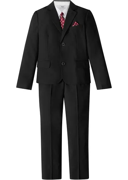Anzug + Hemd + Krawatte (4-tlg. Set) in schwarz von vorne - bonprix