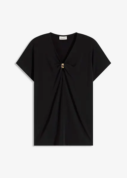 Shirt mit dekorativem Ring in schwarz von vorne - bonprix