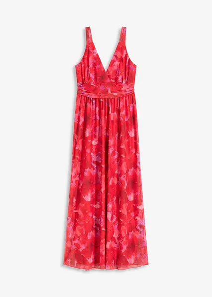 bedrucktes Maxikleid aus softem Mesh in rot von vorne - bonprix