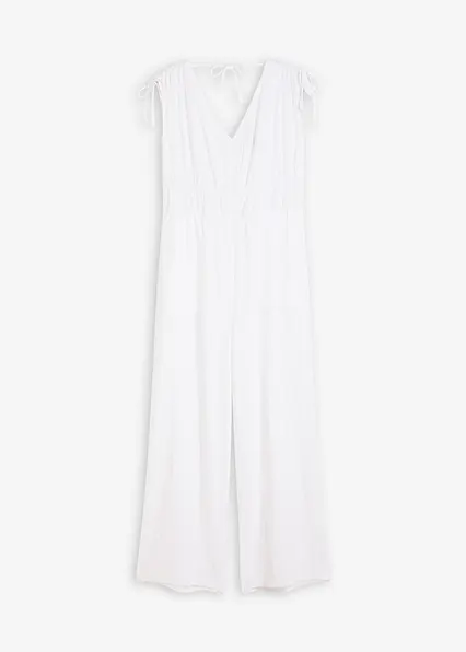Jumpsuit aus strukturiertem Crêpe in weiß von vorne - bonprix